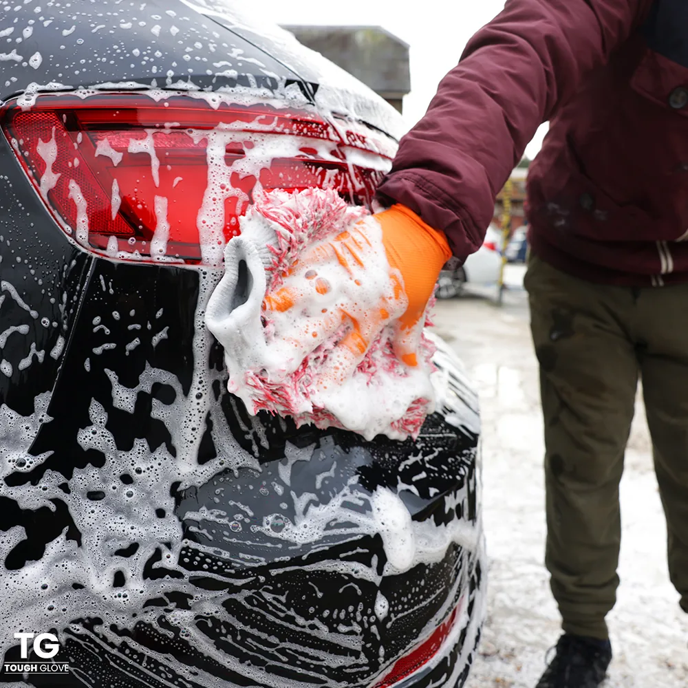 Gator Gripz gloves washing a car with foam